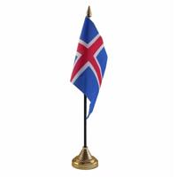 Vlag IJsland tafelvlaggetje - 10 x 15 cm - met gouden standaard - Hoogte 27 cm