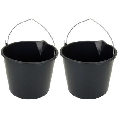 Stevige huishoud emmer - 2x - zwart - 20 liter - met tuit - Klusemmers - bouwemmers