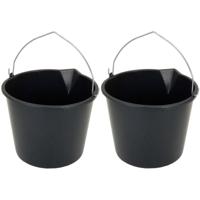 Stevige huishoud emmer - 2x - zwart - 20 liter - met tuit - Klusemmers - bouwemmers