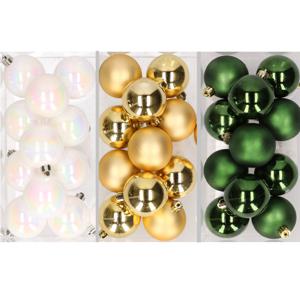 36x stuks kunststof kerstballen mix van parelmoer wit, goud en donkergroen 6 cm - Kerstbal