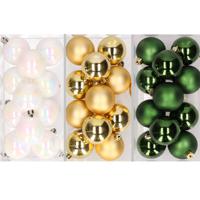 36x stuks kunststof kerstballen mix van parelmoer wit, goud en donkergroen 6 cm - Kerstbal - thumbnail