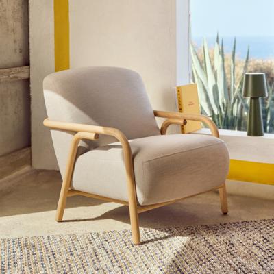 Kave Home Fauteuil 'Sylo' Essenhout en stof, kleur Beige