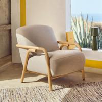 Kave Home Fauteuil 'Sylo' Essenhout en stof, kleur Beige