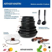 Arthur Martin AM1502 pannenset - 2 afneembare houtkleurige handgreep - 15-delig - deksels en kookgerei - thumbnail