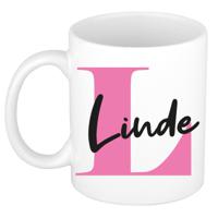 Naam mok Linde - roze - wit - keramiek - 300 ml - verjaardag/cadeau beker - thumbnail