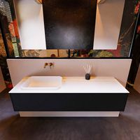 Badkamermeubelset Mondiaz Erin 150 cm met 1 Lade met RIDGE Wastafel Links Talc Zonder Kraangaten Greeploos Mat Urban
