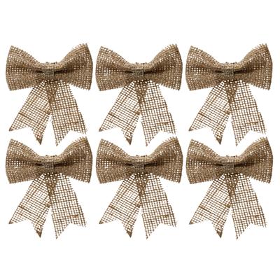 6x Kersthangers naturel strik van jute met glitters 24 cm