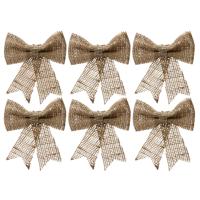 6x Kersthangers naturel strik van jute met glitters 24 cm