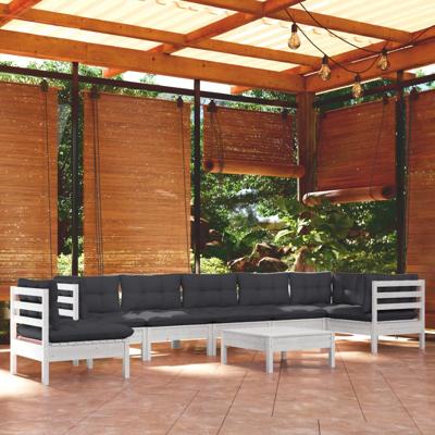 9-delige Loungeset met kussens massief grenenhout wit