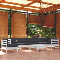 9-delige Loungeset met kussens massief grenenhout wit