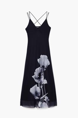 Lange jurk met klaprozen - BLACK - S