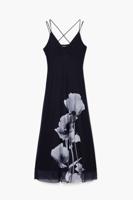 Lange jurk met klaprozen - BLACK - S