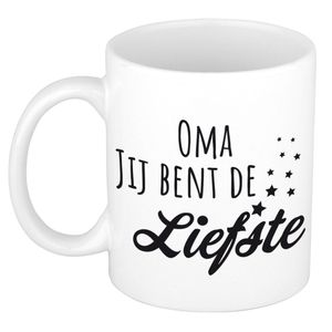 Oma jij bent de liefste kado mok / beker wit - bedankt cadeau / verjaardag    -