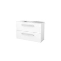 Basic-Line Start 39 Badkamermeubelset - Ondiep - 100 x 39 cm - Met Grepen - 2 Lades - Keramische Wastafel - 1 Kraangat - Ice White
