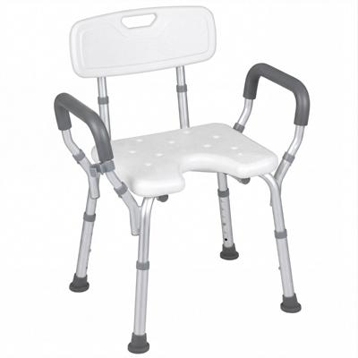 Douchestoel met Rugleuning en Gewatteerde Armleuningen Douchestoel met 6 Hoogteverstellingen U-vormige Zitting Aluminium Frame