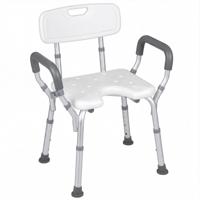 Douchestoel met Rugleuning en Gewatteerde Armleuningen Douchestoel met 6 Hoogteverstellingen U-vormige Zitting Aluminium Frame