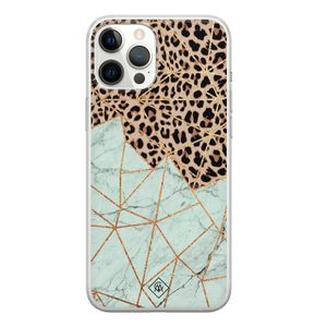 iPhone 12 Pro Max siliconen hoesje - Luipaard marmer mint