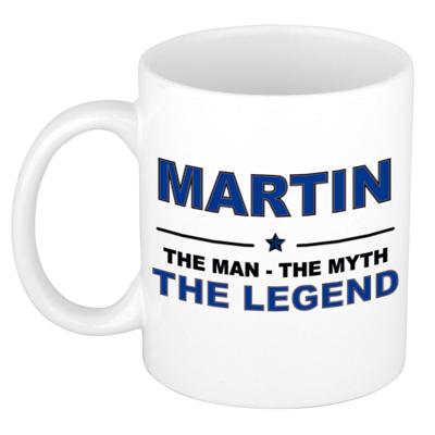 Martin cadeau mok - man myth legend - naam koffiemok / beker - wit en blauw - 300 ml Martin cadeau mok - man myth legend - naam koffiemok / beker - wit en blauw - 300 ml
