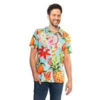 Tropical party Hawaii blouse heren - bloemen/fruit - blauw - carnaval/themafeest - thumbnail