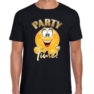 Verkleed T-shirt voor heren - party time emoji - zwart - themafeest