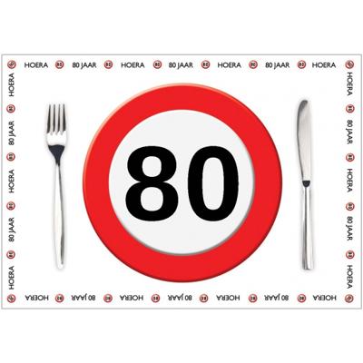 80 jaar verjaardag placemats - Papier - 10x stuks - leeftijd - stopbord thema - 42 x 30 cm