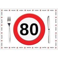 80 jaar verjaardag placemats - Papier - 10x stuks - leeftijd - stopbord thema - 42 x 30 cm