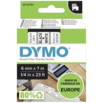 Labeltape DYMO D1 43613 Polyester Tapekleur: Wit Tekstkleur:Zwart 6 mm 7 m