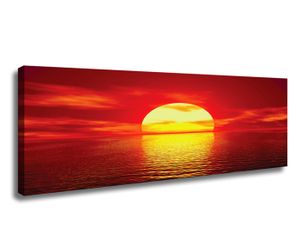 Schilderij - Zonsondergang,   120x40cm.  Rood en geel