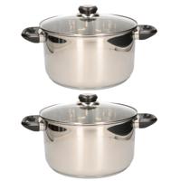 Kookpan - 2x - RVS - met glazen deksel - 24 cm - 5 liter - o.a. voor inductie en gas