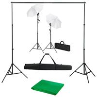 Fotostudioset met achtergrond, lampen en paraplu's