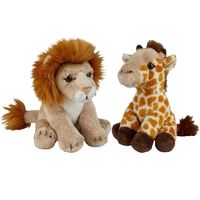Safari dieren serie pluche knuffels 2x stuks - Giraffe en Leeuw van 15 cm - Knuffeldier - thumbnail
