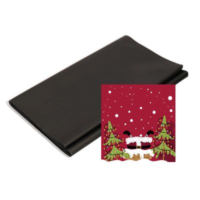 Papieren tafelkleed/tafellaken zwart inclusief kerst servetten - Papieren tafelkleed/tafellaken zwart inclusief kerst servetten -