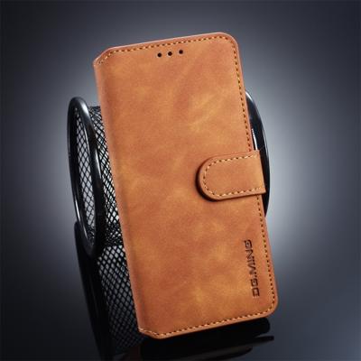 DG. MING Retro olie kant horizontale Flip Case voor Galaxy S10 met houder & kaartsleuven & portemonnee (bruin)