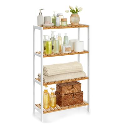 Bamboe opbergplank met vier lagen, Wit + Natuurlijk Beige