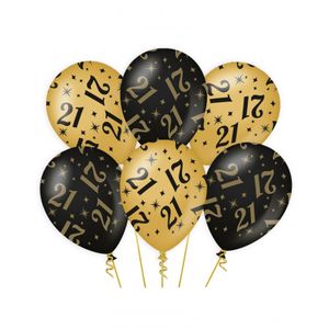 12x stuks leeftijd verjaardag feest ballonnen 21 jaar geworden zwart/goud 30 cm