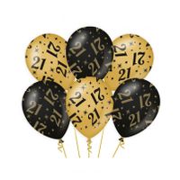 12x stuks leeftijd verjaardag feest ballonnen 21 jaar geworden zwart/goud 30 cm