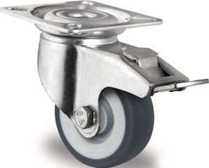 Promat Zwenkwiel met totale rem van | Wiel-Ø 75 mm | draagvermogen 75 kg | mit bevestigingsplaat glijlager | rubber grijs - 3000276017 3000276017