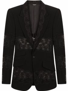 Dolce & Gabbana blazer boutonné à empiècements en dentelle - Noir