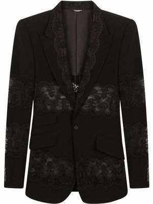 Dolce & Gabbana blazer boutonné à empiècements en dentelle - Noir