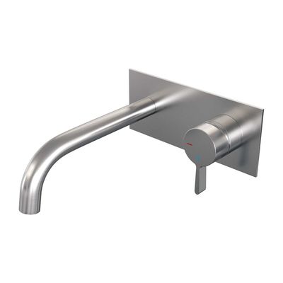 Inbouw Wastafelmengkraan Brauer Brushed Edition Coldstart Gebogen Uitloop Halfronde Hendel Rechts Geborsteld RVS PVD Met Afdekplaat