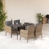 5-delige Tuinset met kussens poly rattan beige