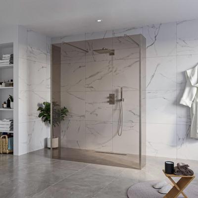 Fortifura Galeria Vrijstaande Inloopdouche - 160x200cm - Rookglas - antikalk - 8mm veiligheidsglas - 2 zijwanden 40cm - wandsteunen en hoekprofielen - Geborsteld Gunmetal PVD SW927771 2x/SW797942/SW797934 2x/SW798732 2x