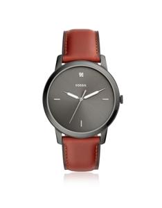 Fossil Herenhorlogeuit de minimalistische carbonserie met drie wijzers, smokey amberkleurig leer FS5479