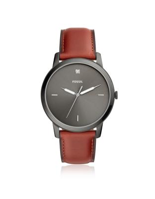 Fossil Herenhorlogeuit de minimalistische carbonserie met drie wijzers, smokey amberkleurig leer FS5479