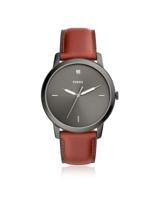 Fossil Herenhorlogeuit de minimalistische carbonserie met drie wijzers, smokey amberkleurig leer FS5479