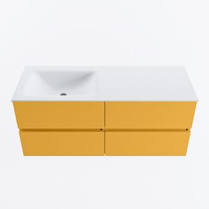 MONDIAZ VICA 120cm badmeubel onderkast Ocher 4 lades. Wastafel CLOUD links zonder kraangat, kleur Talc.