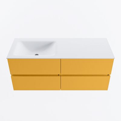 MONDIAZ VICA 120cm badmeubel onderkast Ocher 4 lades. Wastafel CLOUD links zonder kraangat, kleur Talc.
