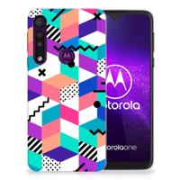 Motorola One Macro | TPU Hoesje | Blokken Kleurrijk