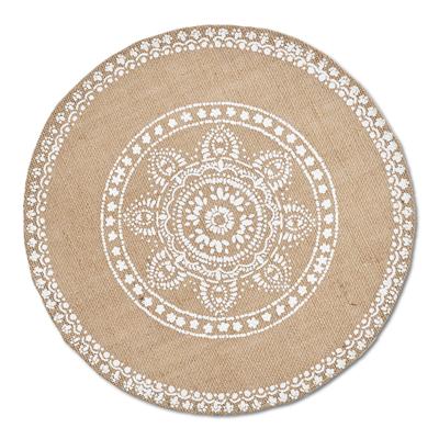 Zeller placemats - mandala print - jute look stof - rond - D38 cm - natuurlijke uitstraling