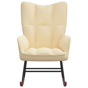 The Living Store Schommelfauteuil Blokpatroon - Crèmewit Fluweel - 61 x 78 x 98 cm